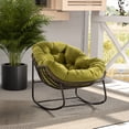 thumbnail image 1 of Indoor & Outdoor Comfy Rocker Chair with Thick Cushion, Oversized Metal Frame Rattan Egg Chair for Balcony Front Porch Garden Patio Backyard (Olive Green), 1 of 7