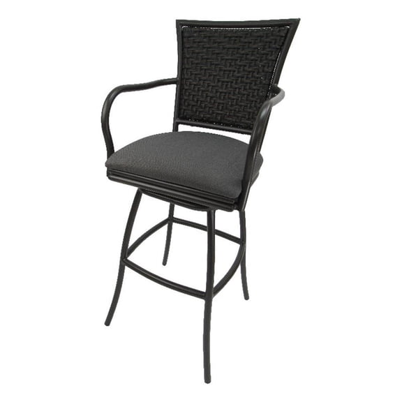 Indoor/Outdoor Counter 26" Kitchen Bar Stool - Brown Frame - Dark Gray Linen