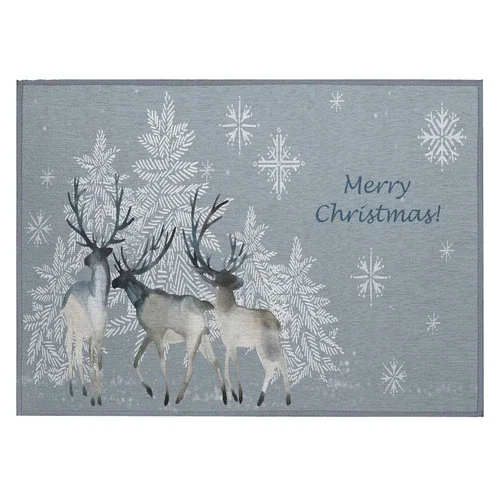 Indoor/ Outdoor Cozy Winter Gray Washable Reindeer Snowflakes Rug