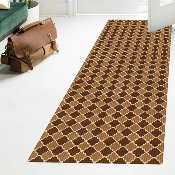 Indoor/Outdoor Custom Size Low Profile Runner Rug with Non-Slip PVC Backing - Water Resistant- 31'' & 36'' & 42'' wide-Runner Rugs for Hallway, Entryway, Deck, Kitchen, Office, Garage- Trellis
