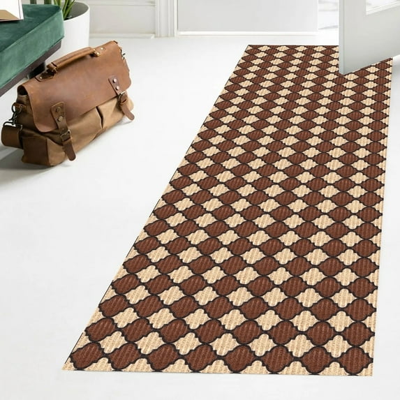 Indoor/Outdoor Custom Size Low Profile Runner Rug with Non-Slip PVC Backing - Water Resistant- 31'' & 36'' & 42'' wide-Runner Rugs for Hallway, Entryway, Deck, Kitchen, Office, Garage- Trellis