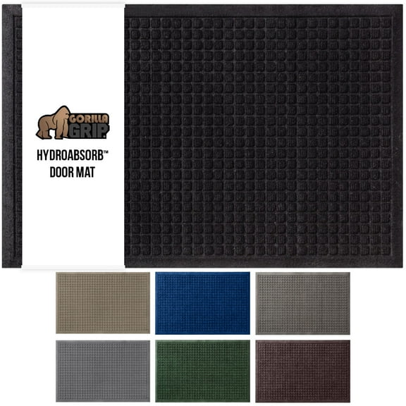 Indoor Outdoor Doormat, 30x16 Black, Rubber Backed HydroAbsorb Door Mat by GORILLA GRIP