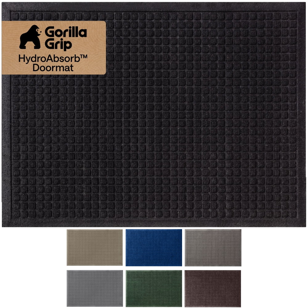 Indoor Outdoor Doormat, 30x16 Black, Rubber Backed HydroAbsorb Door Mat by GORILLA GRIP