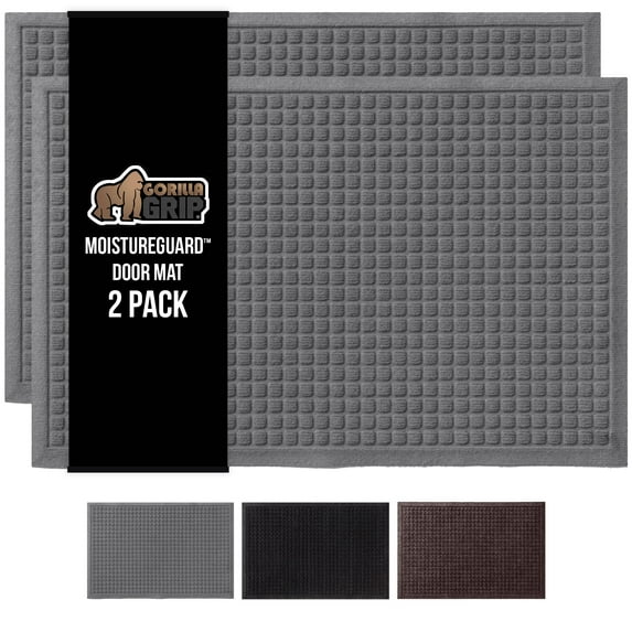 Indoor Outdoor Doormat, 30x16 Gray 2 Pack, Rubber Backed HydroAbsorb Door Mat by GORILLA GRIP