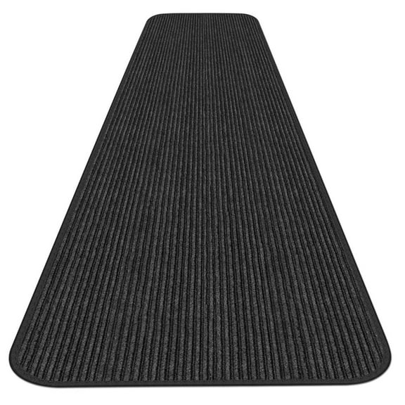 Indoor/Outdoor Double-Ribbed Carpet Runner with Skid-Resistant Rubber Backing - Smokey Black - 3' x 10'