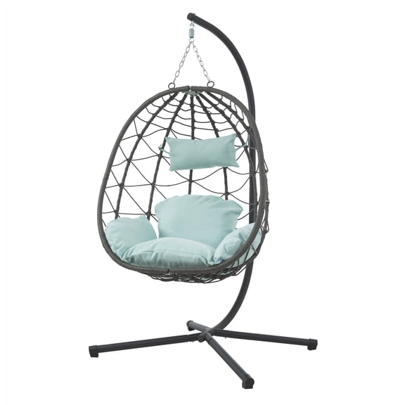Indoor Outdoor Egg Hanging Chair with Stand, Patio Wicker Hanging Swing Egg Chair, Indoor Outdoor Swinging Chair, Outdoor Hammock Egg Chair 350 lbs Capacity for Patio, Bedroom, Balcony, Living Room