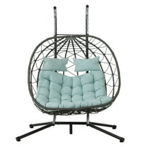 Indoor Outdoor Egg Hanging Chair with Stand, SEGMART Patio Wicker Swing Egg Chair, Indoor Swinging Chair, Outdoor Hammock Egg Chair for Patio Bedroom Balcony, Grey