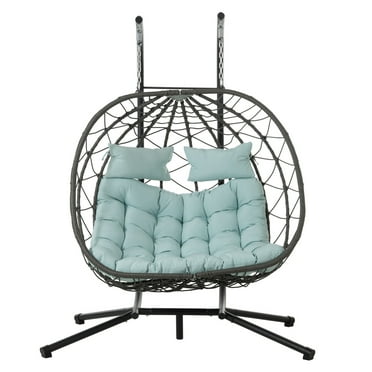 Indoor Outdoor Egg Hanging Chair with Stand, SEGMART Patio Wicker Swing Egg Chair, Indoor Swinging Chair, Outdoor Hammock Egg Chair for Patio Bedroom Balcony, Grey