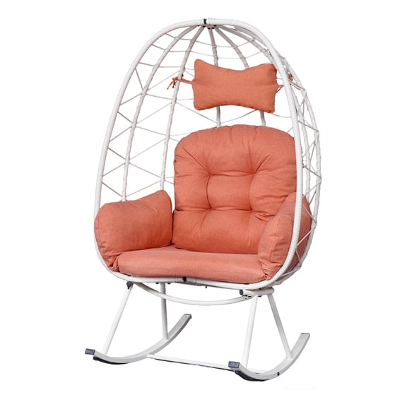 Indoor Outdoor Egg Rocking Chair, 330LBS Capacity Wicker Rattan Cocoon Lounge Chair with Thick Cushion & Pillow, Foldable Single Swing Rocker Chair for Patio, Balcony, Bedroom, Living Room