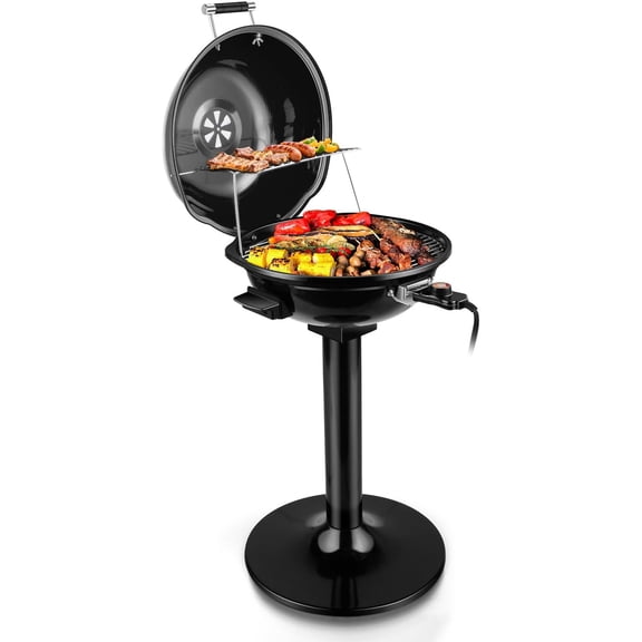 Indoor/Outdoor Electric BBQ Grill, 1600W Portable Removable Stand Grill with Adjustable Heat & Drip Tray, Double Layer Design for Party, Patio & Backyard (Black)
