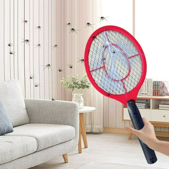 Indoor Outdoor Electric Fly Swatter, Battery Operated Mosquito Zapper Racket, 3-Layer Safety Mesh, Lightweight Compact Pest Control Tool, Insect Killer Device, Bug Zapper Red