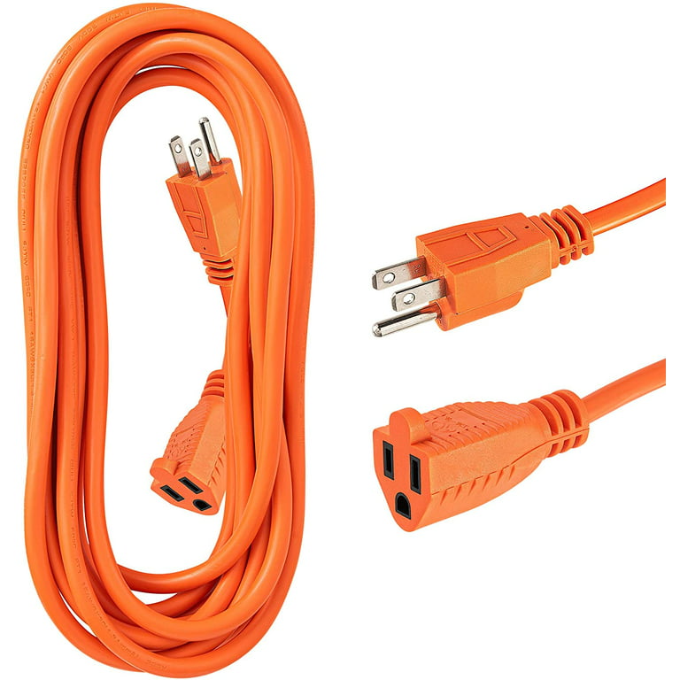 Indoor Outdoor Extension Cord 18 Feet, Orange, 1 Outlet, 3 Prong, 16 Gauge Cable, Heavy Duty, Extension Cord UL Approved - by Revpex