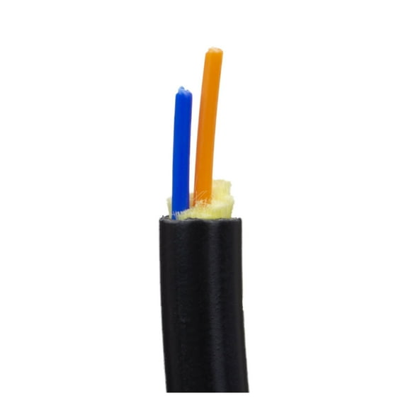 Indoor/Outdoor Fiber Optic Cable 10 Gbit 2 Fiber Multimode 50/125 OM3, Micron, Riser Rated, Corning Glass, Black, 2000ft