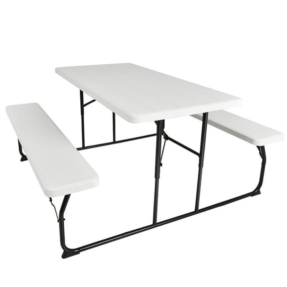 Indoor Outdoor Folding Picnic Table Bench Set with Wood Like Texture 54 Inch Portable Camping Dining Table for Patio Backyard