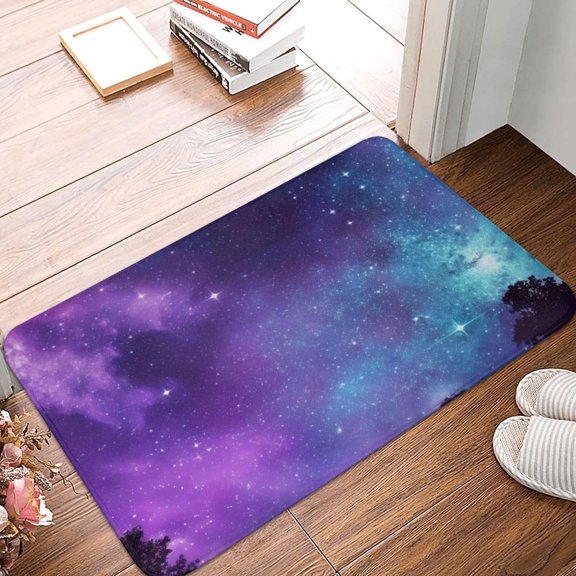 Indoor Outdoor Front Door Mat Purple Starry Sky Doormat 16 x 24 Inch Welcome Entryway Rug for Patio Porch