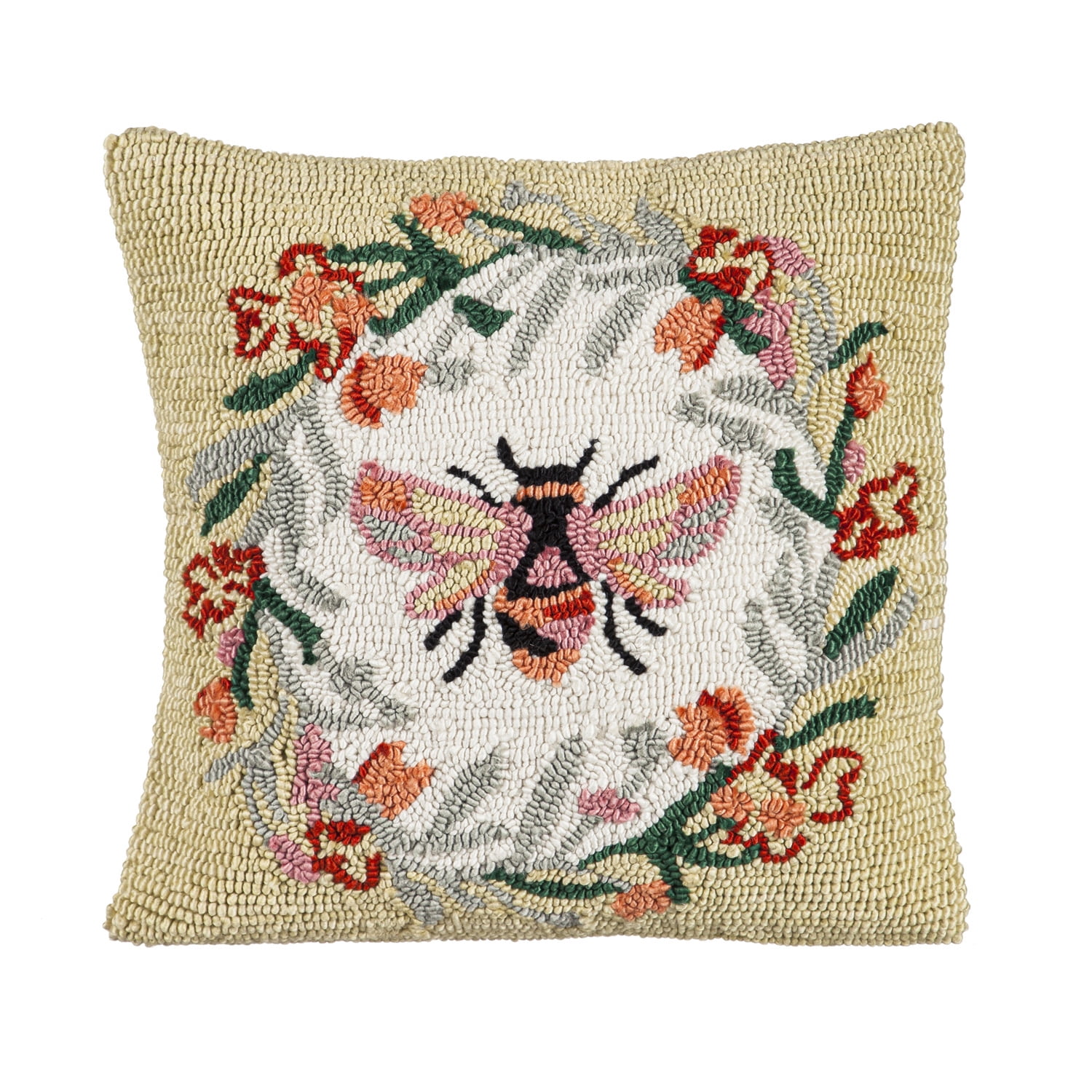 Bee Embroidered Square Indoor/Outdoor Throw Pillow