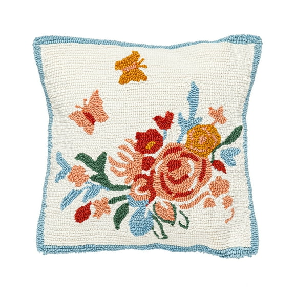 Indoor/Outdoor Hooked Pillow 18"x18" Butterfly Meadow