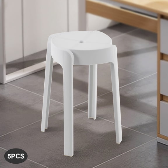 Indoor Outdoor Kitchen Bar Chairs 5 Pcs Plastic Stools Stackable Seat 18'' H for Living Rooms, Offices
