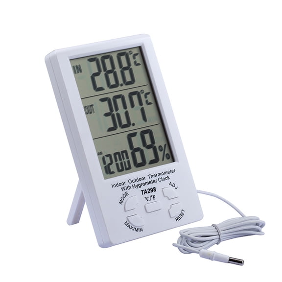 Indoor Outdoor LCD Digital Solar Temperature Meter Humidity Thermometer Time Clock with Outdoor Temperature Sensor