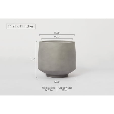 Indoor/Outdoor Large Minimalist Light Cement/ Concrete Lightweight Round Planter Pot - 15, 11 in Cement Grey 11 In. H x 11.25 In. W x 11.25 In. L