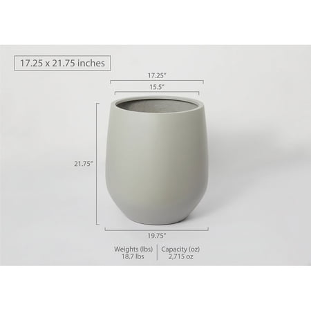 Indoor/Outdoor Large Nordic Minimalist Lightweight Round Planter Pot Smooth Grey 21.75 In. H x 17.25 In. W x 17.25 In. L