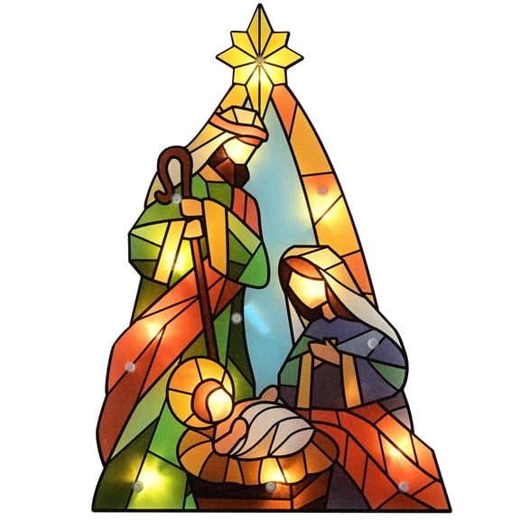 Indoor/Outdoor Light-Up Shimmering Nativity Hanging Christmas Decoration with 10 LED Lights, Warm White, 16", by Holiday Time