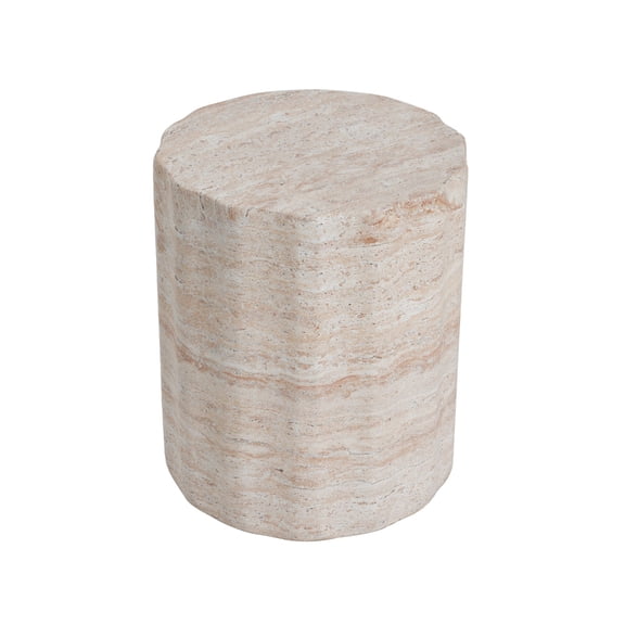 Indoor/Outdoor Lightweight Concrete Cylindrical Side Table, Travertine Finish