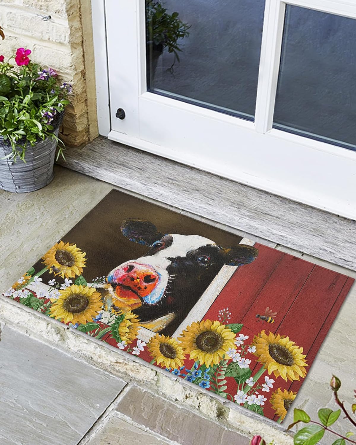Indoor Outdoor Mats, Cow in The Barn and Sunflower Door Mat, NonSlip