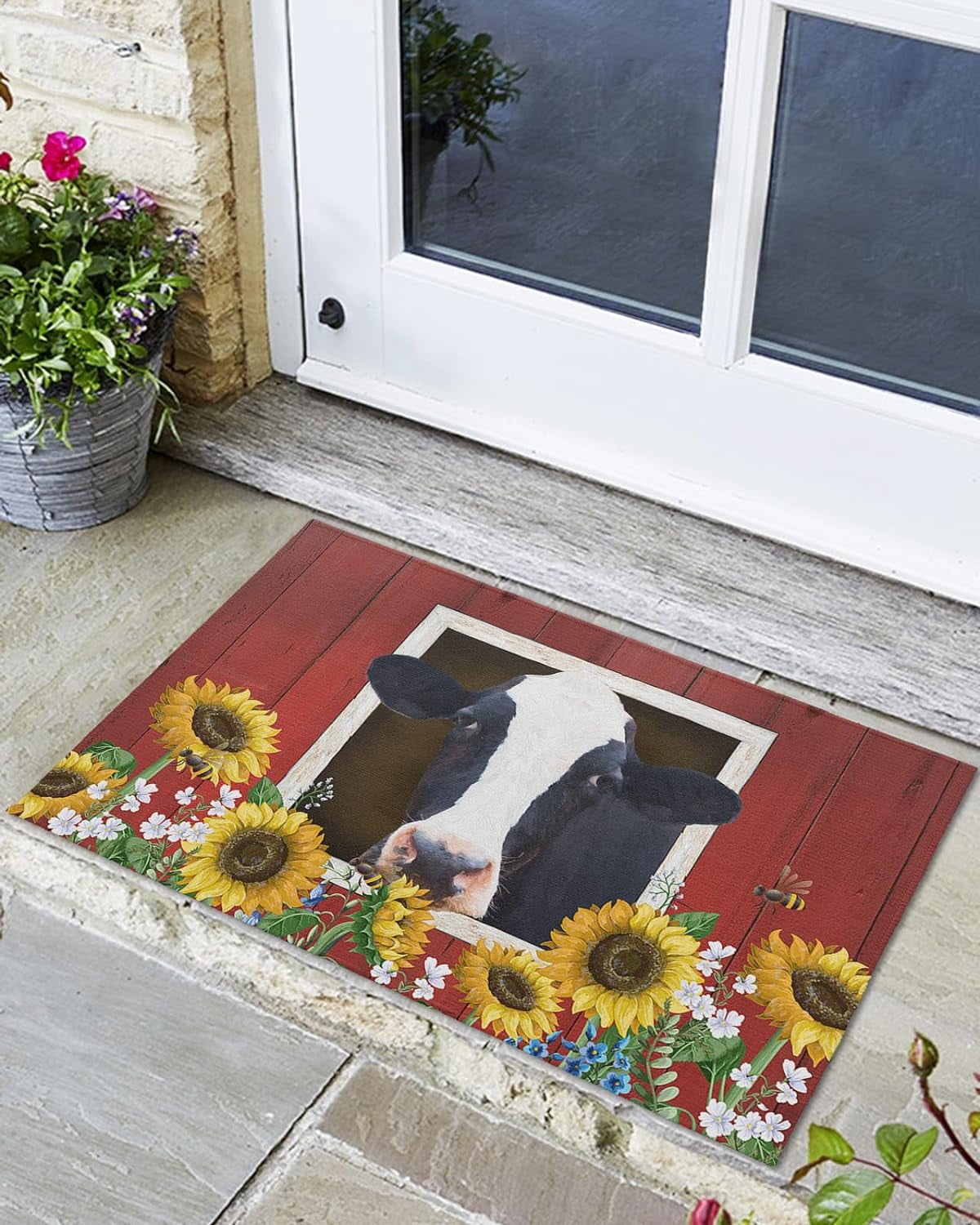 Indoor Outdoor Mats, Cow in The Barn and Sunflower Door Mat, NonSlip