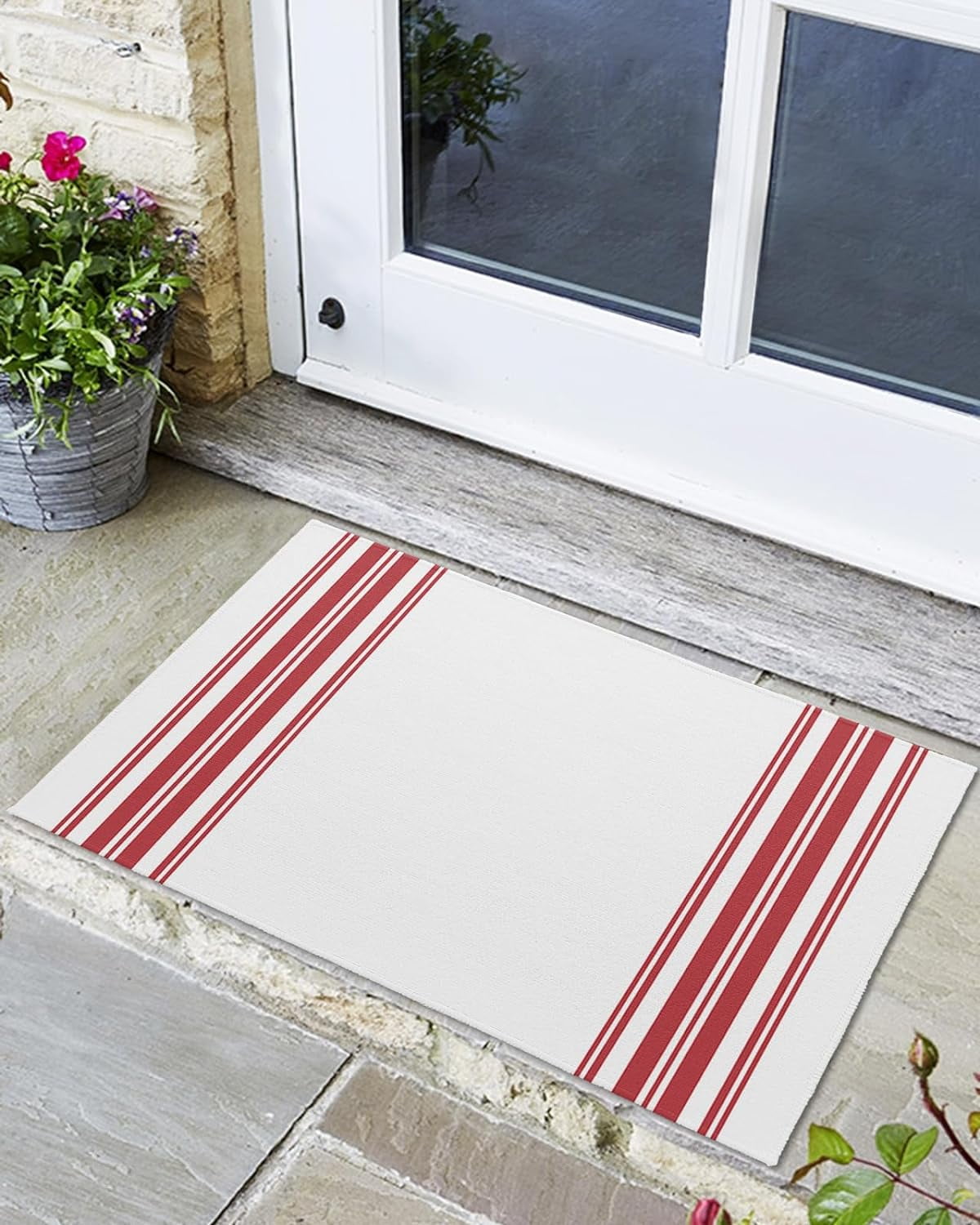 Indoor Outdoor Mats, Farmhouse Red Stripes Door Mat, NonSlip Absorbent