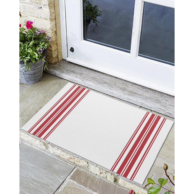 Indoor Outdoor Mats, Farmhouse Red Stripes Door Mat, NonSlip Absorbent