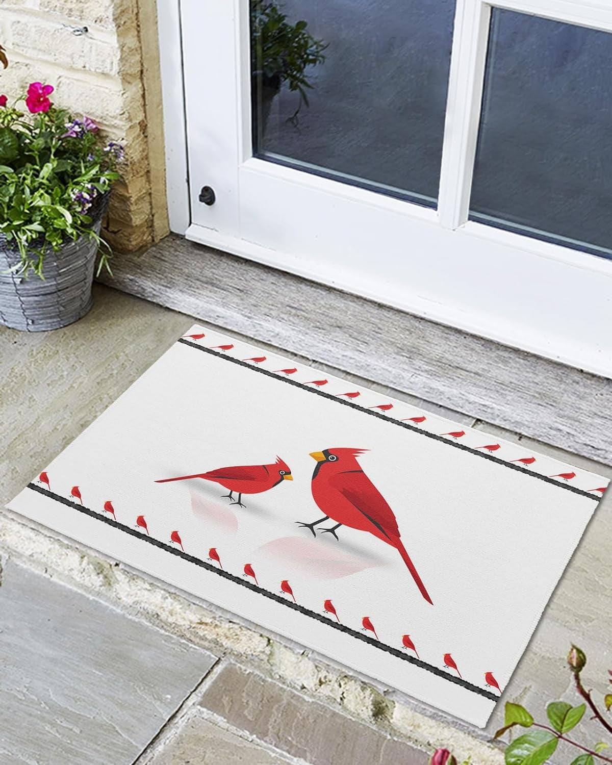 Indoor Outdoor Mats, Red Bird Illustration Door Mat, Non-Slip Absorbent ...
