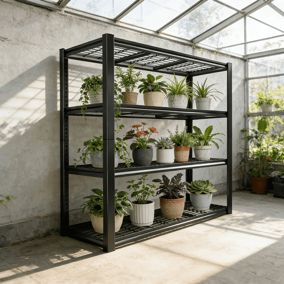 Indoor/Outdoor Metal Plant Stand - Waterproof Black Heavy-Duty -Weather Flower Shelf With Sturdy Frame For Potted Plants, Suitable For Patio, Balcony, Living Room & Garden