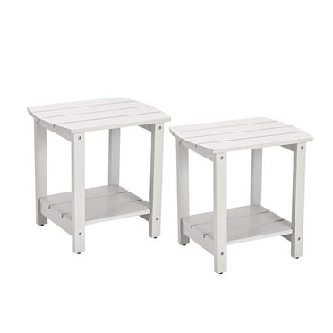 Indoor Outdoor Mid-Century Weather-Resistant Pine Wood Rectangle End Table, Concrete Grey (2PCS)