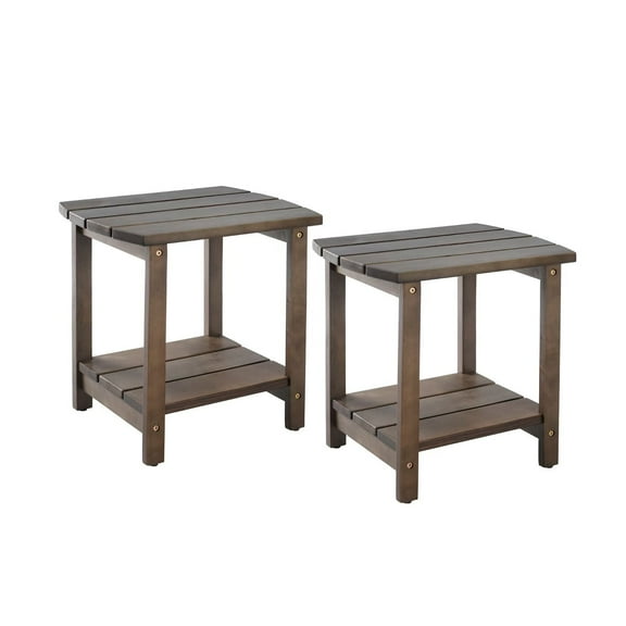 Indoor Outdoor Mid-Century Weather-Resistant Pine Wood Rectangle End Table, Dark Brown (2PCS)