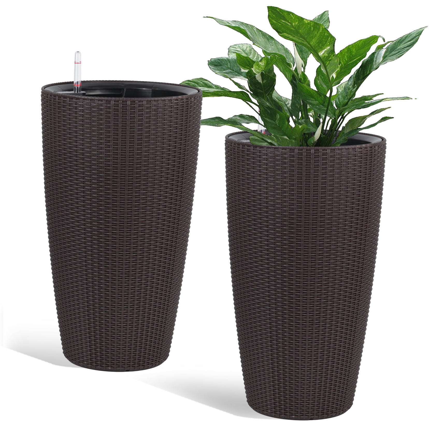Indoor Outdoor Modern Imitation Rattan Planter 22.5 Inch Brown Plastic ...