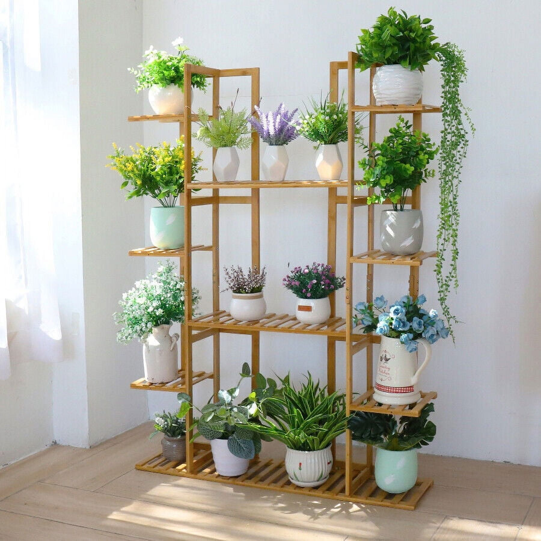 Indoor Outdoor Multilayer Corner Plant Stand Bamboo Garden Pot