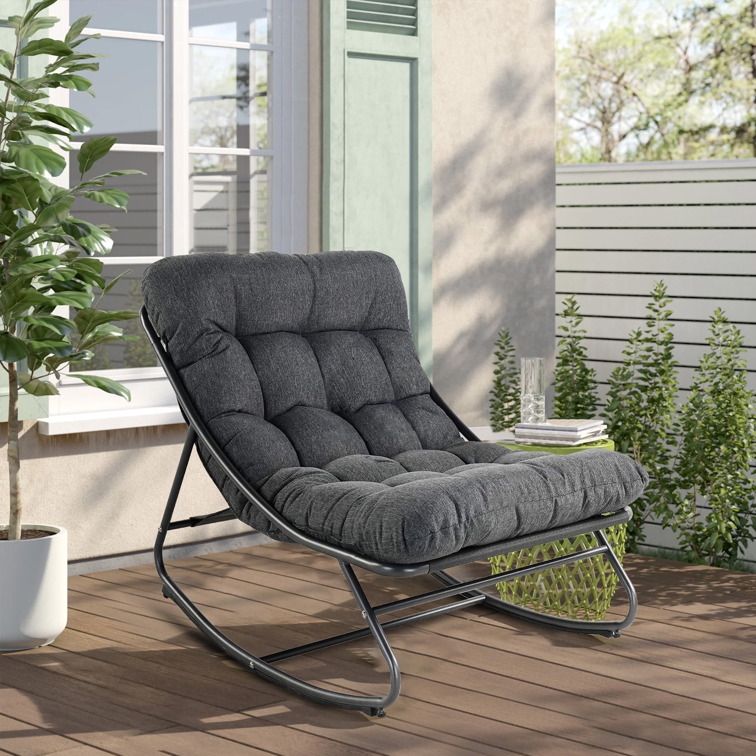 Indoor &Outdoor Oversized Rocking Chair, Comfy Reading Chairs Set with ...