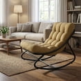 thumbnail image 1 of Indoor Outdoor Papasan Rocking Chair with Cushion, Curved Metal Frame Rocking Chair for Bedroom Living Room Porch Patio, 1 of 8