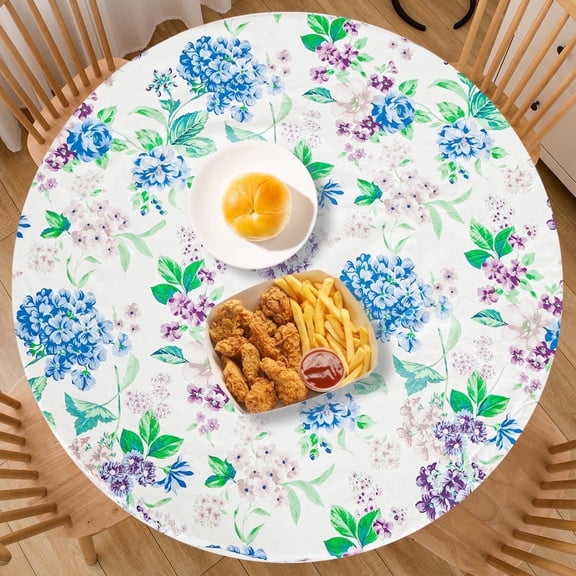 Indoor Outdoor Patio Round Fitted Vinyl Tablecloth, Flannel Backing, Elastic Edge, Waterproof Plastic Table Cove for Table of 35-47’’ Diameter