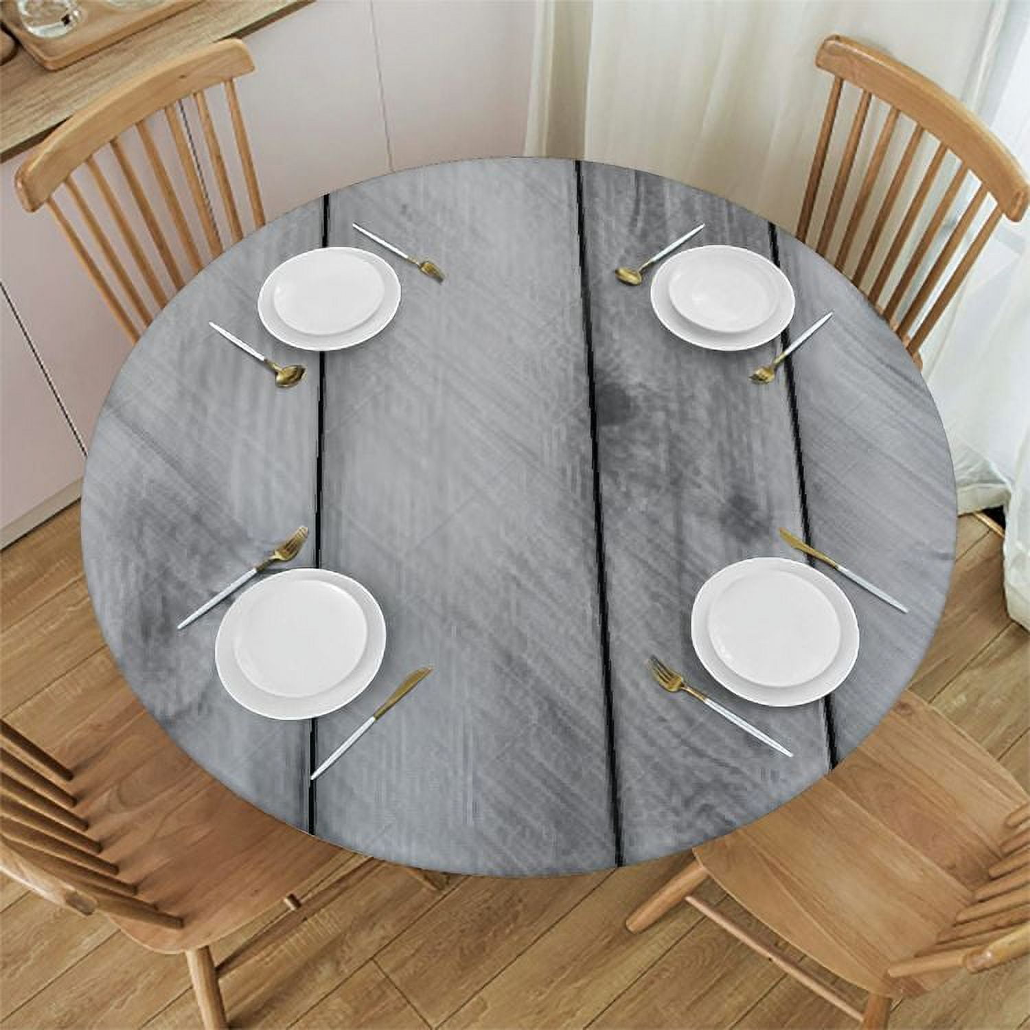 Indoor Outdoor Patio Round Fitted Vinyl Tablecloth, Flannel Backing ...