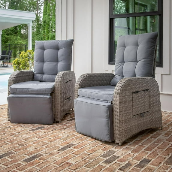 Indoor/Outdoor Patio Wicker Rattan Recliner Lounge Chair with Flip up Side Table, Gray