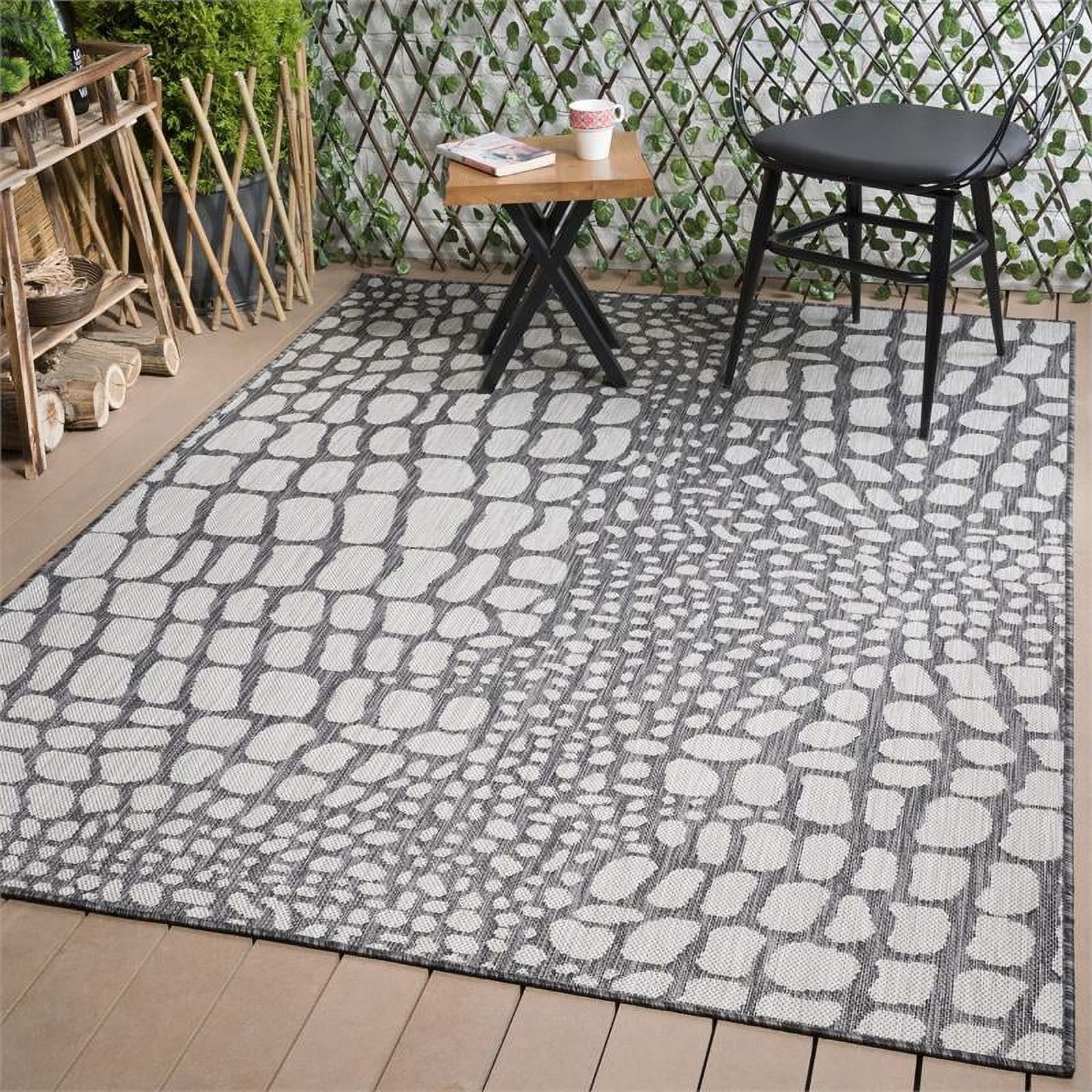 Indoor/Outdoor Pebbles Area Rug 6x9 - Dark Grey / Light Grey - WKK20709