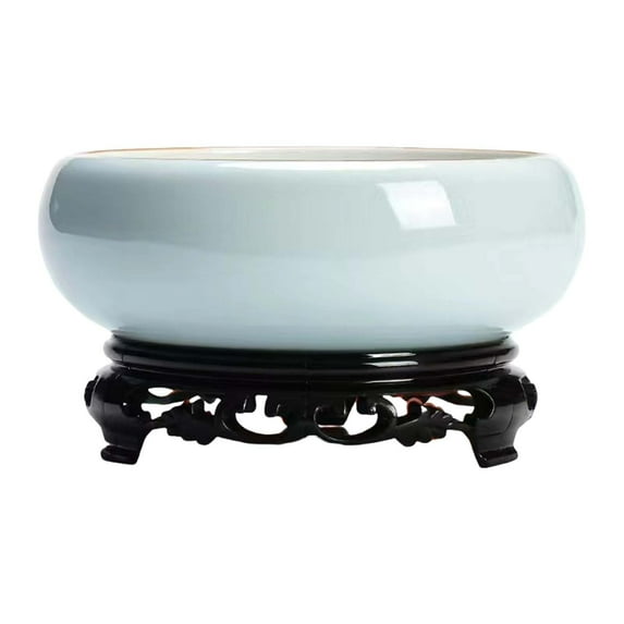 Indoor Outdoor Plant Bowl, Hydroponic Bonsai Planter with Stand, Chinese Ceramic Flower Pot for Office Garden Balcony, Elegant Decorative Centerpiece
