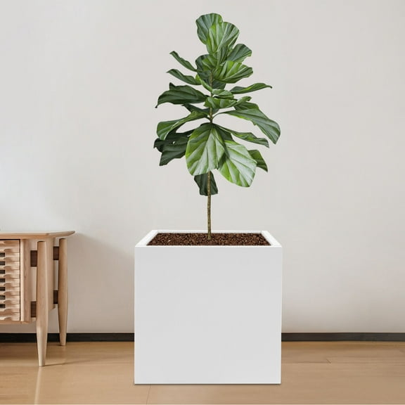 Indoor Outdoor Planter, White Steel Cube Planter Box, Square Outdoor Planter For Both Indoor And Outdoor Use, For Gardens, Entrances, Patios