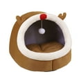 thumbnail image 1 of Indoor/Outdoor Plush Cat Sleeping Beds, Deer Design with Fluffy Hanging Ball, 11.8 x 11.8 x 11 inch, 1 of 6