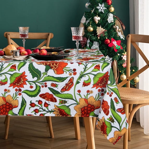 Indoor Outdoor Poinsettia Christmas Tablecloth Water Resistant Spill Proof Fabric Table Cover 60x84Inch Rectangle