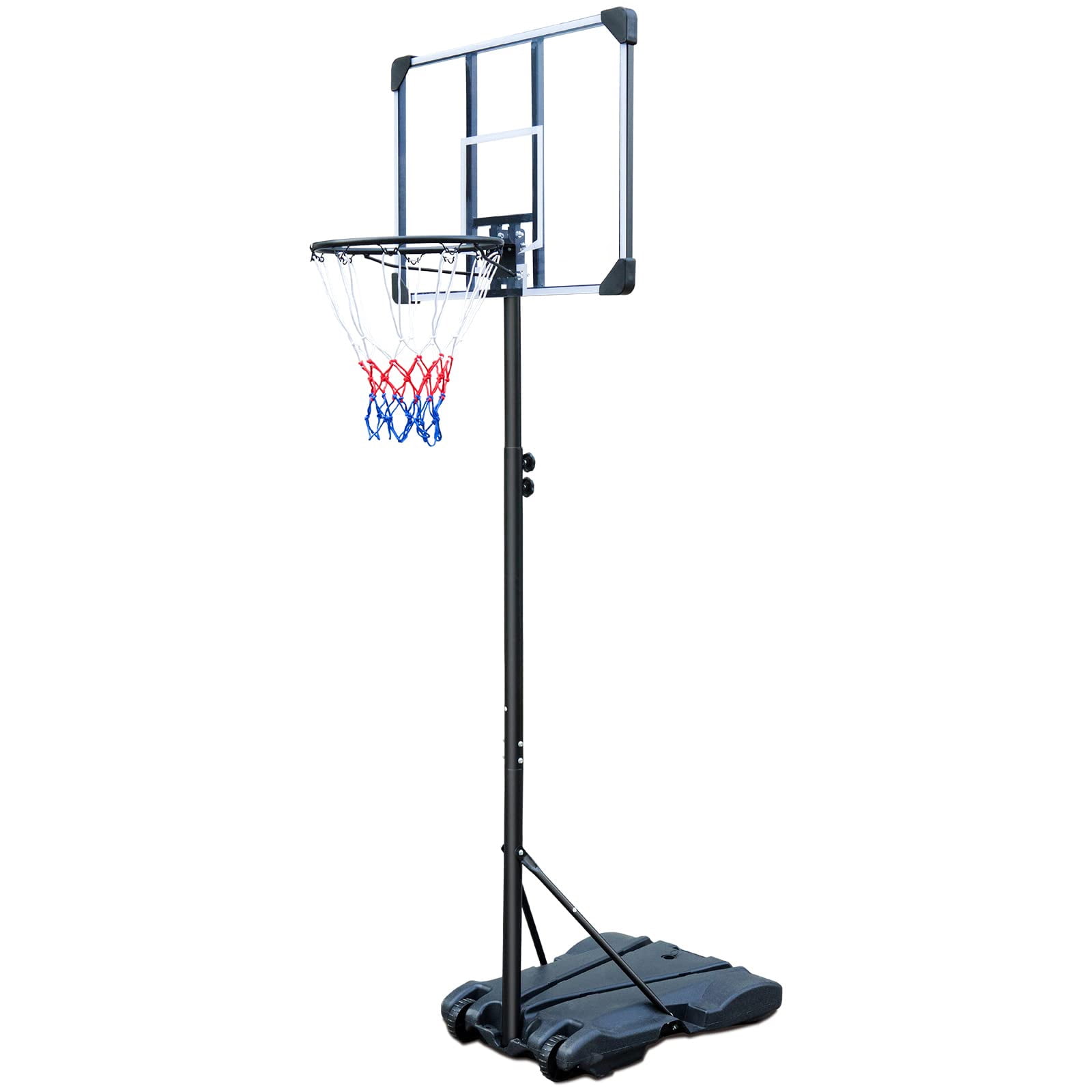 Adjustable Black Polycarbonate Portable Basketball Hoop with Wheels