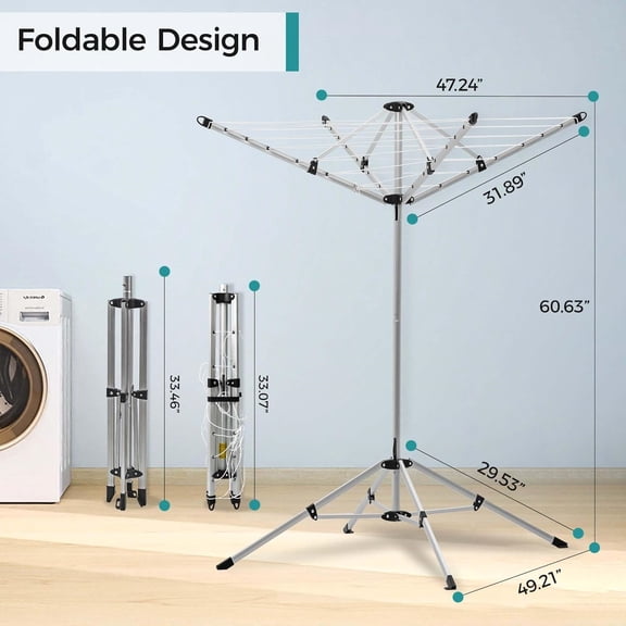 Indoor and Outdoor Portable Clothes Drying Rack with 4 Rotatable Arms for Hangers, 4 Legs, Collapsible Umbrella Laundry Air Dryer with 65 ft. of Hanging Space