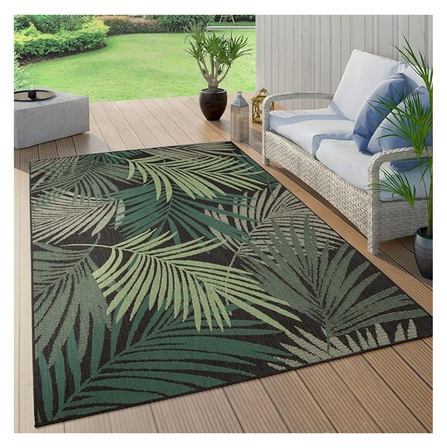 Low Profile Blue Rug Indoor/Outdoor Power Loomed Synthetic Blend Low Profile Area Rug ...